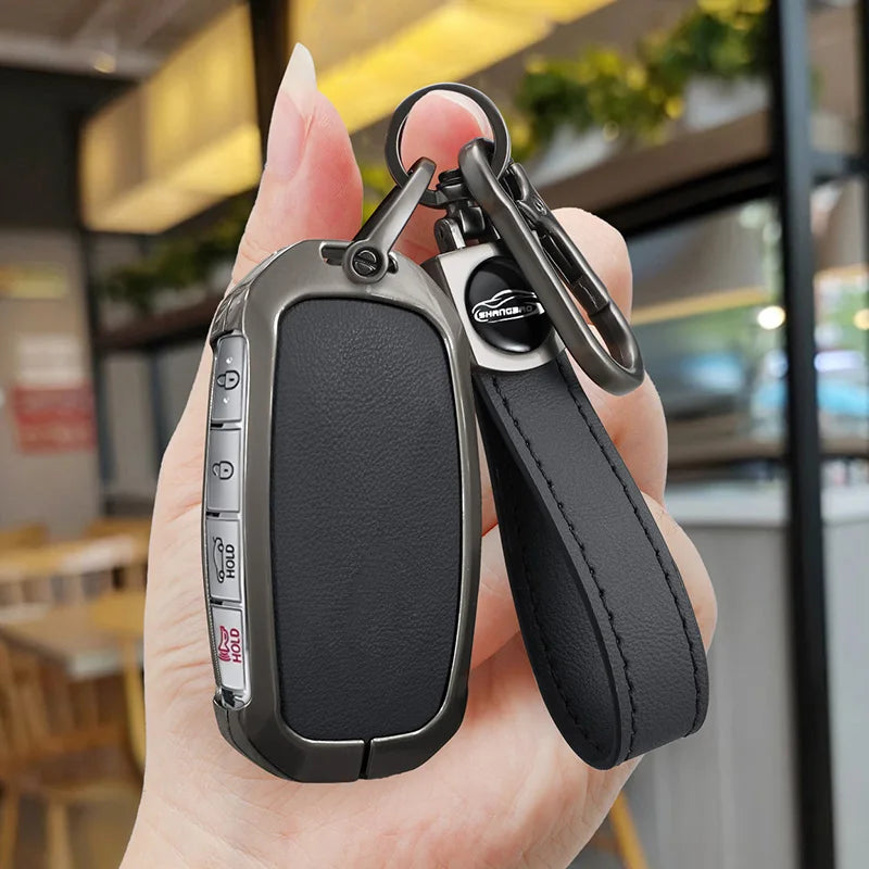 2025 New Zinc Alloy+Leather Car key case cover shell Fob For Genesis G80 2023 2024 2025 G70 G90 G90RS4 GV60 GV80 Car Accesories