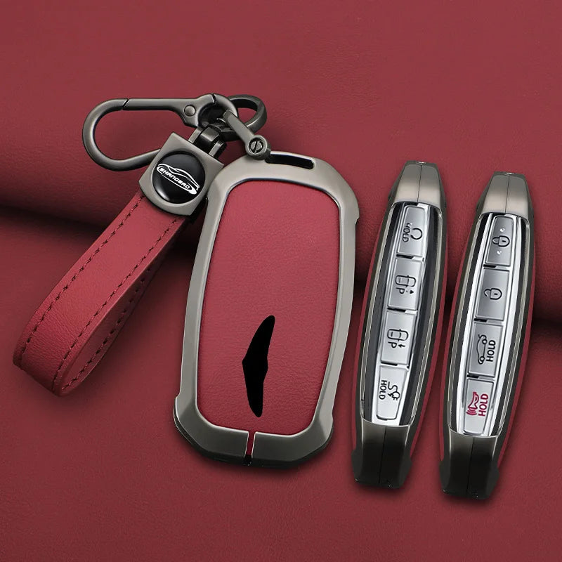 2025 New Zinc Alloy+Leather Car key case cover shell Fob For Genesis G80 2023 2024 2025 G70 G90 G90RS4 GV60 GV80 Car Accesories