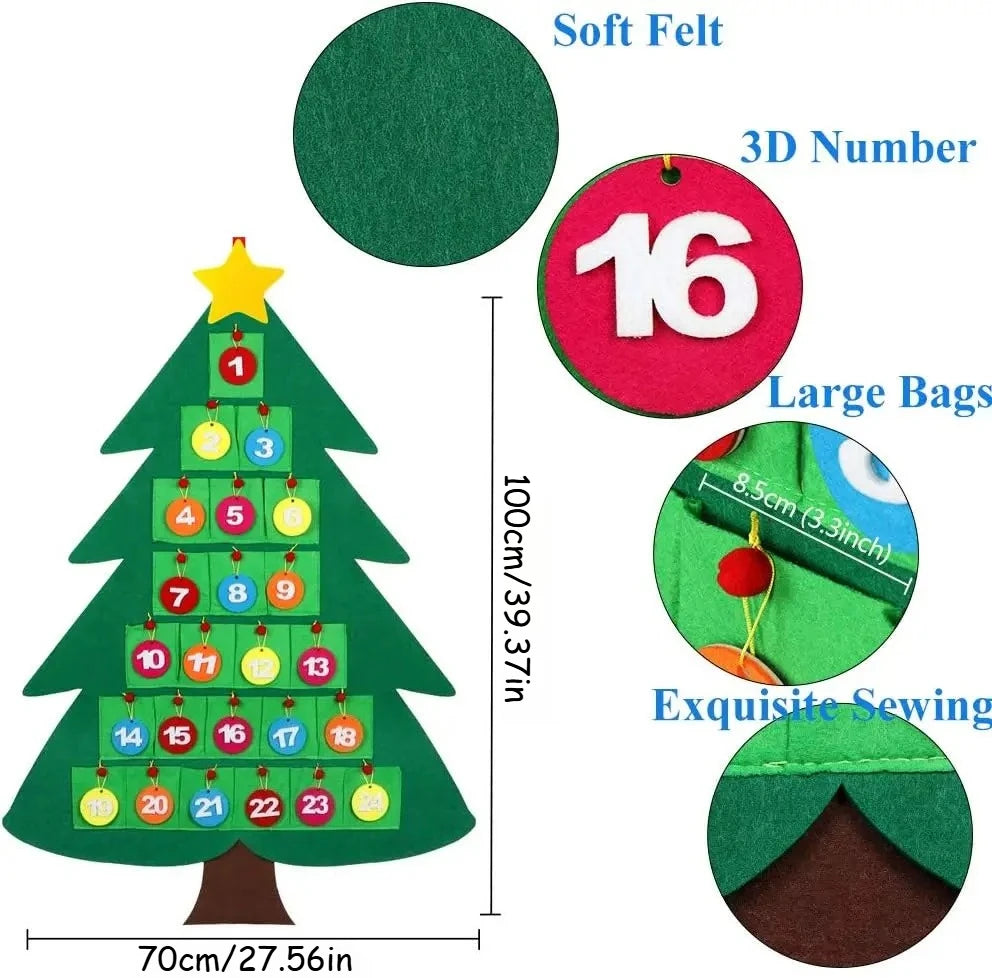 Christmas Tree Decoration Countdown Calendar DIY Reusable Advent Calendar for Hanging Christmas Party Holiday Home Decoration