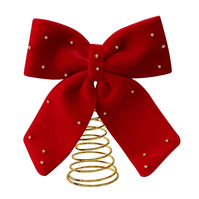 Wine Red Velvet Christmas Tree Topper Star Ornament Bow Tree Top Star Table Decoration