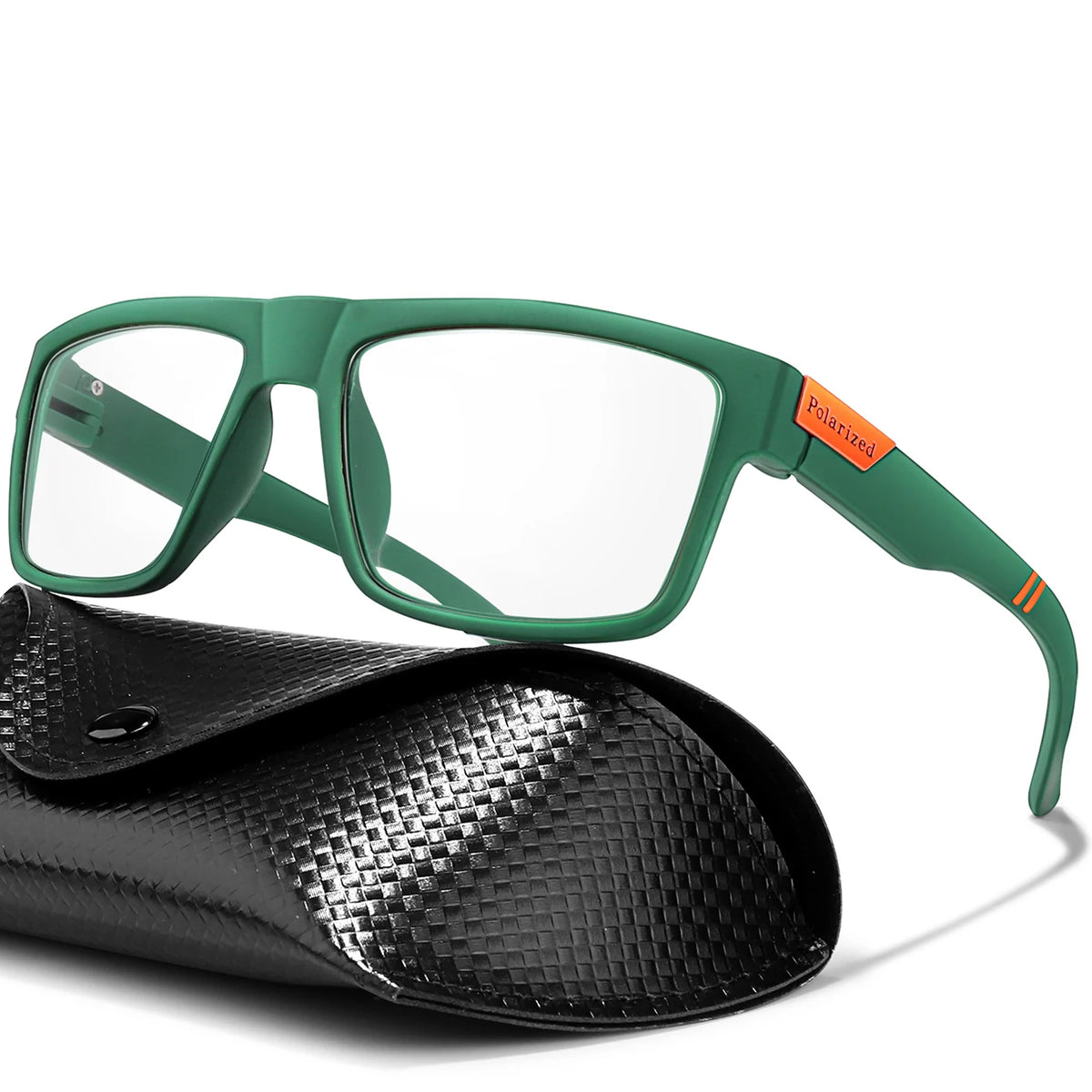 Photochrome Sonnenbrille mit PU-Etui, Vintage-Vollrahmen mit eckiger Form
