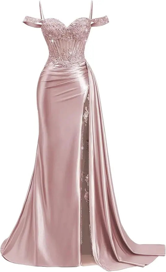 Red Off Shoulder Sexy Prom Dresses Champagne Sweetheart Beaded Formal Evening Party Gowns High Side Slit Corset 2026 Customized